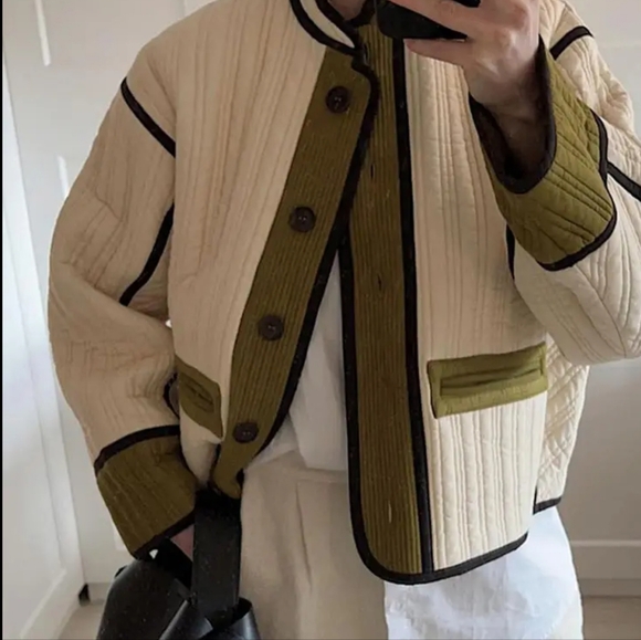 Contrast Single Breasted Patchwork Quilted Coat Women - Picture 2 of 7